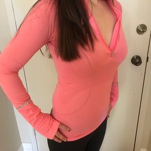 LuLu Lemon coral pink jogging skin tight top